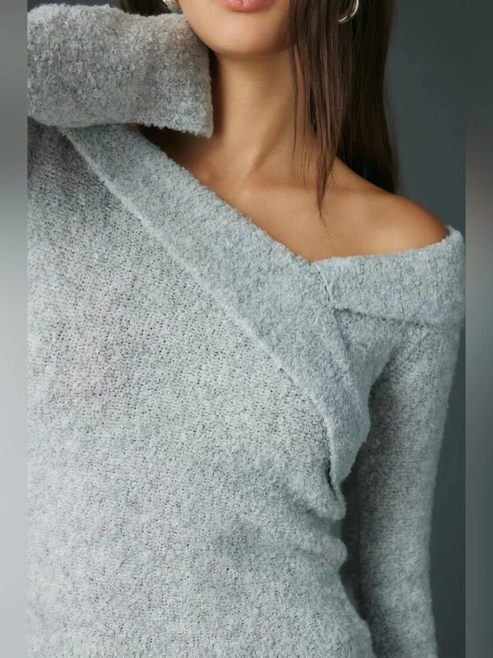 Urban Outfitters | Kimchi Blue Andie Foldover Off-The-Shoulder Sweater Grey Gray